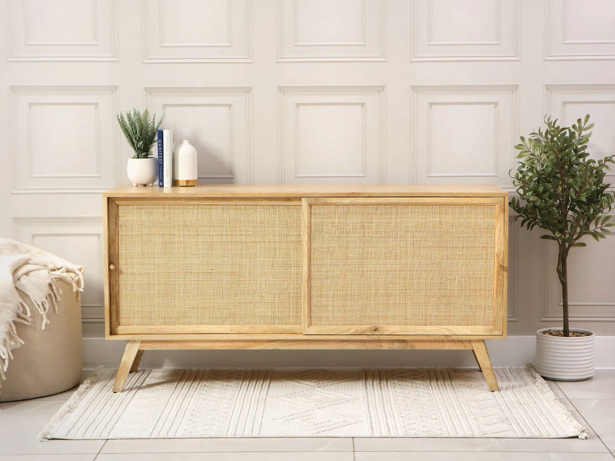 Brooklyn Sliding 2 Door Sideboard Rattan Cabinet in Natural