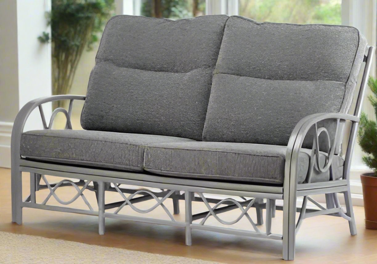 Belo 3 Seater Grey Wash Cane Conservatory Sofa.