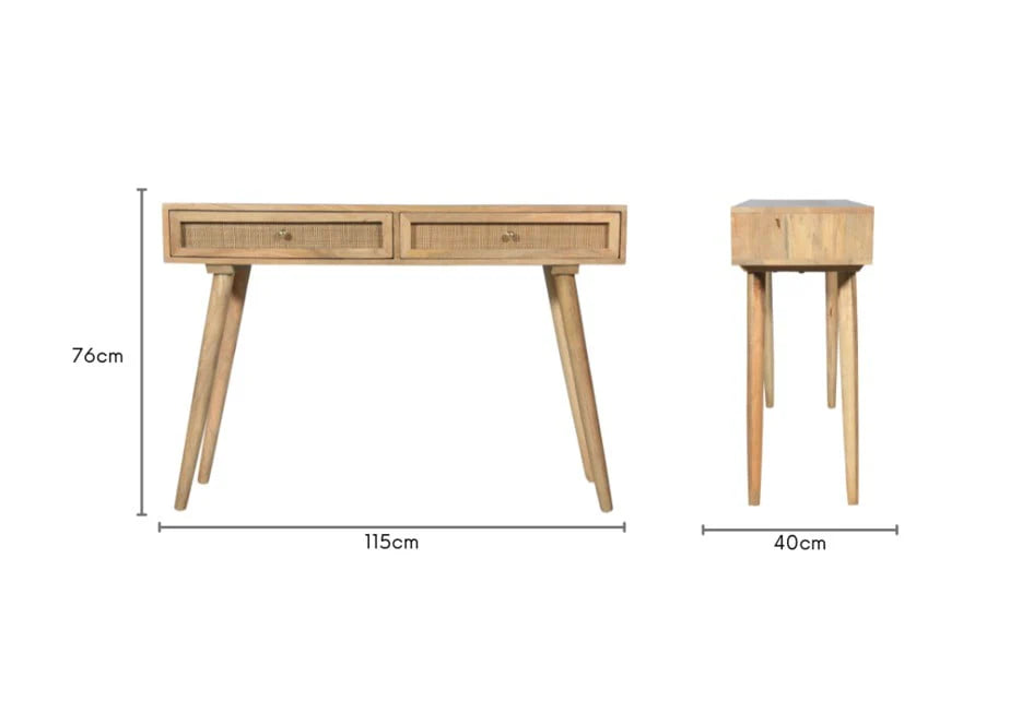 Brooklyn 2 Drawer Cane & Wood Console Table in Natural