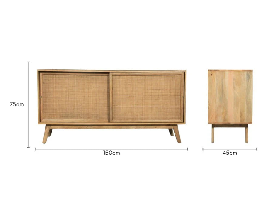 Brooklyn Sliding 2 Door Sideboard Rattan Cabinet in Natural