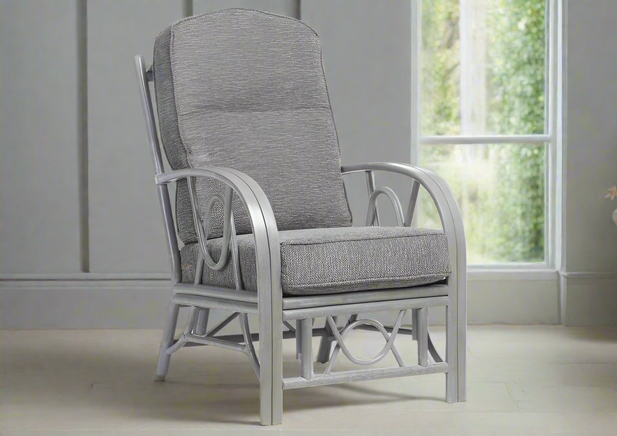 Grey Wash Belo Cane Conservatory Armchair.