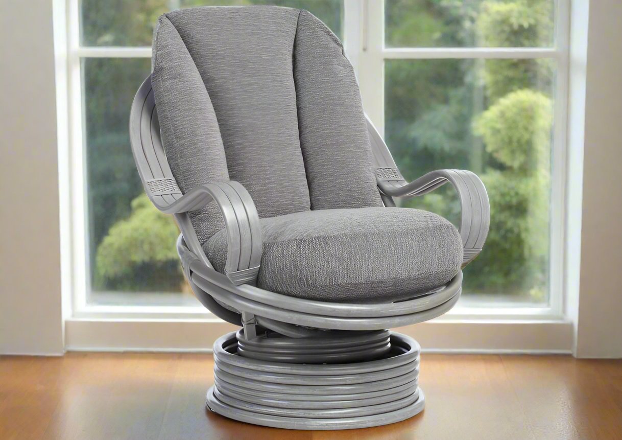 Grey Was Cane Conservatory Rock Swivel Chair.