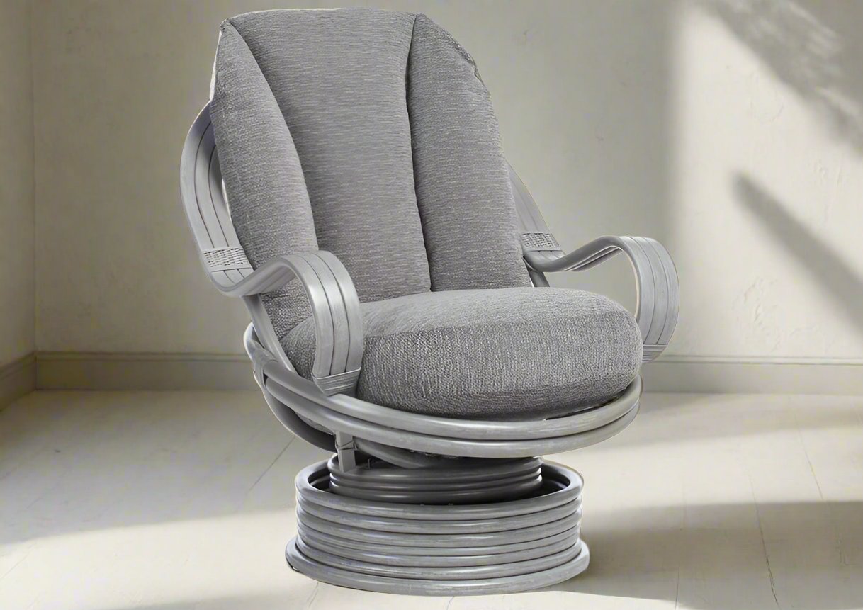 Grey Was Cane Conservatory Rock Swivel Chair.
