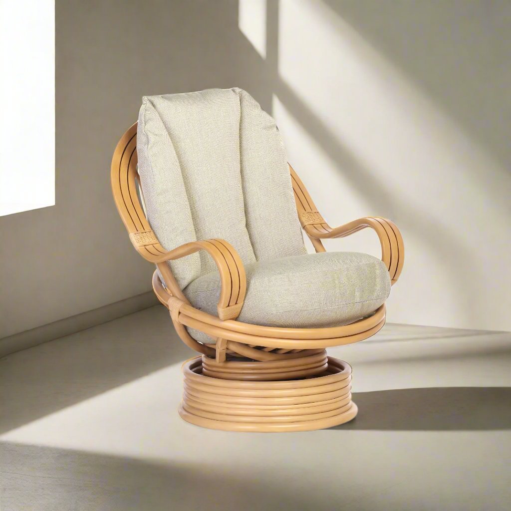 Light Oak Cane Conservatory Rock Swivel Chair