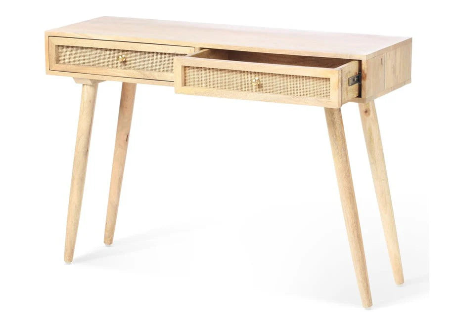 Brooklyn 2 Drawer Cane & Wood Console Table in Natural