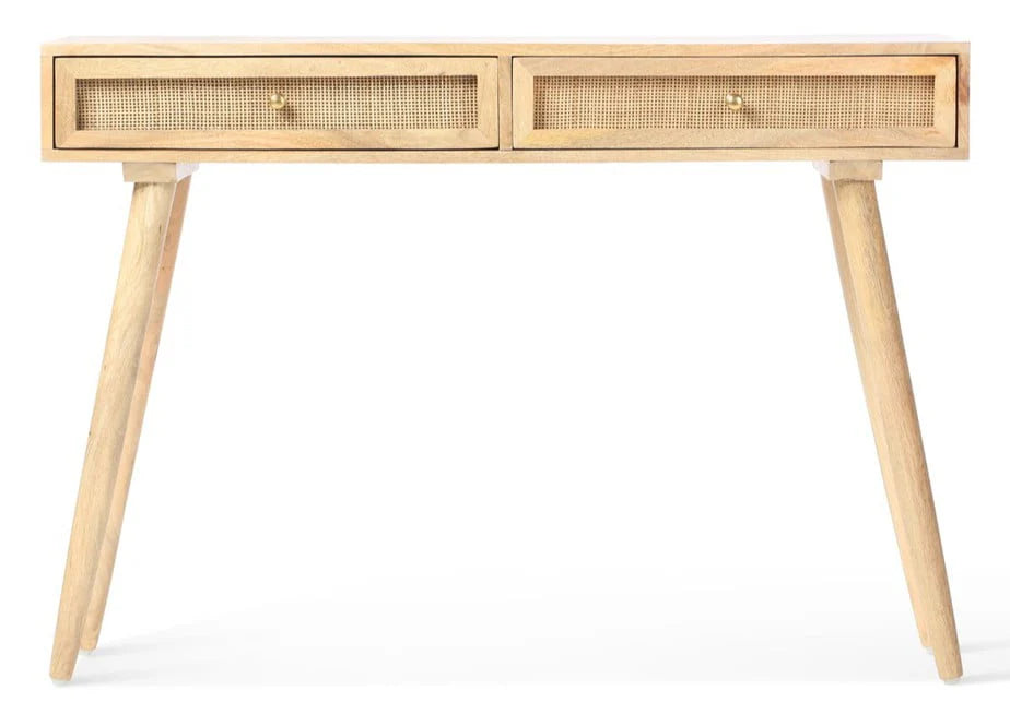 Brooklyn 2 Drawer Cane & Wood Console Table in Natural