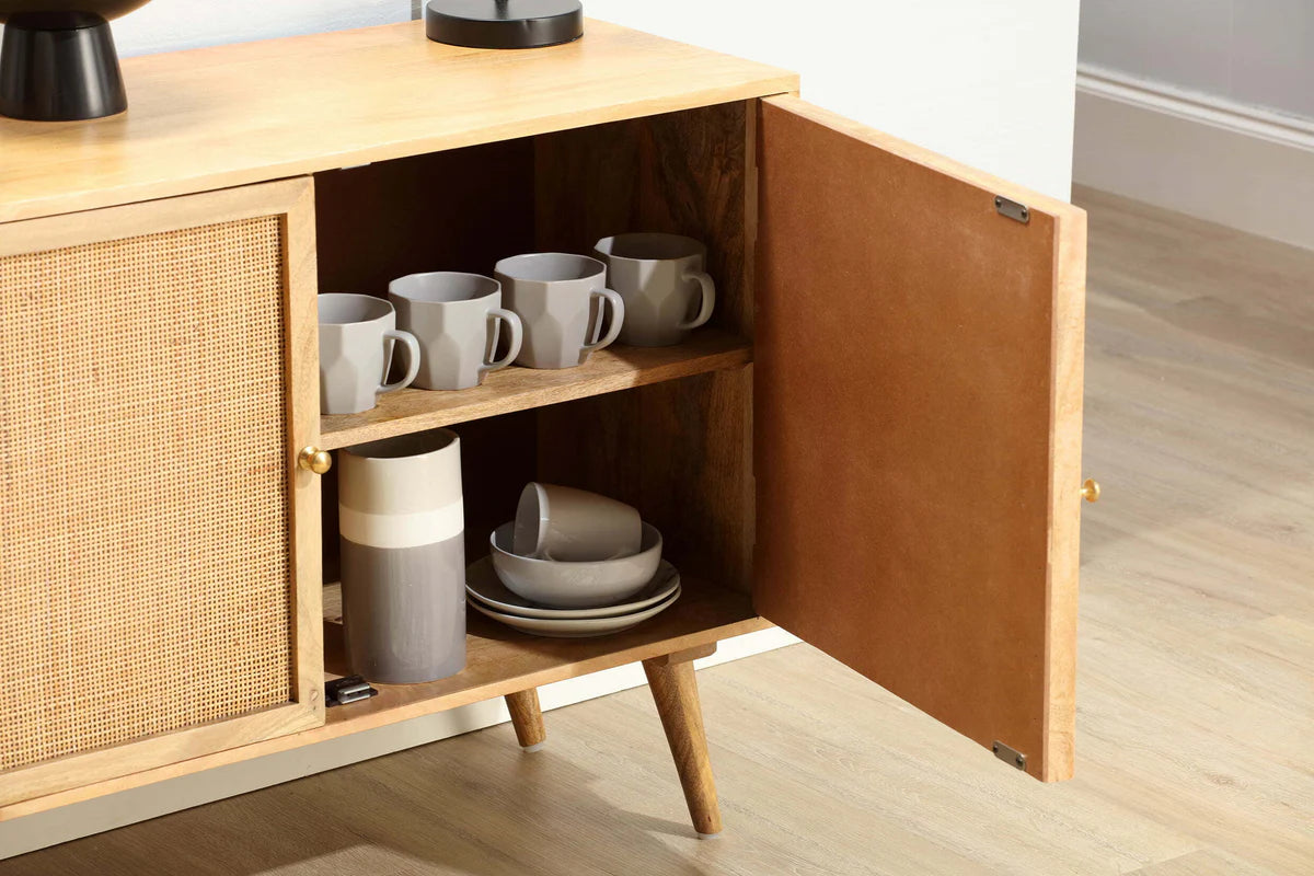 Brooklyn 2 Door Sideboard Rattan & Wood Cabinet in Natural