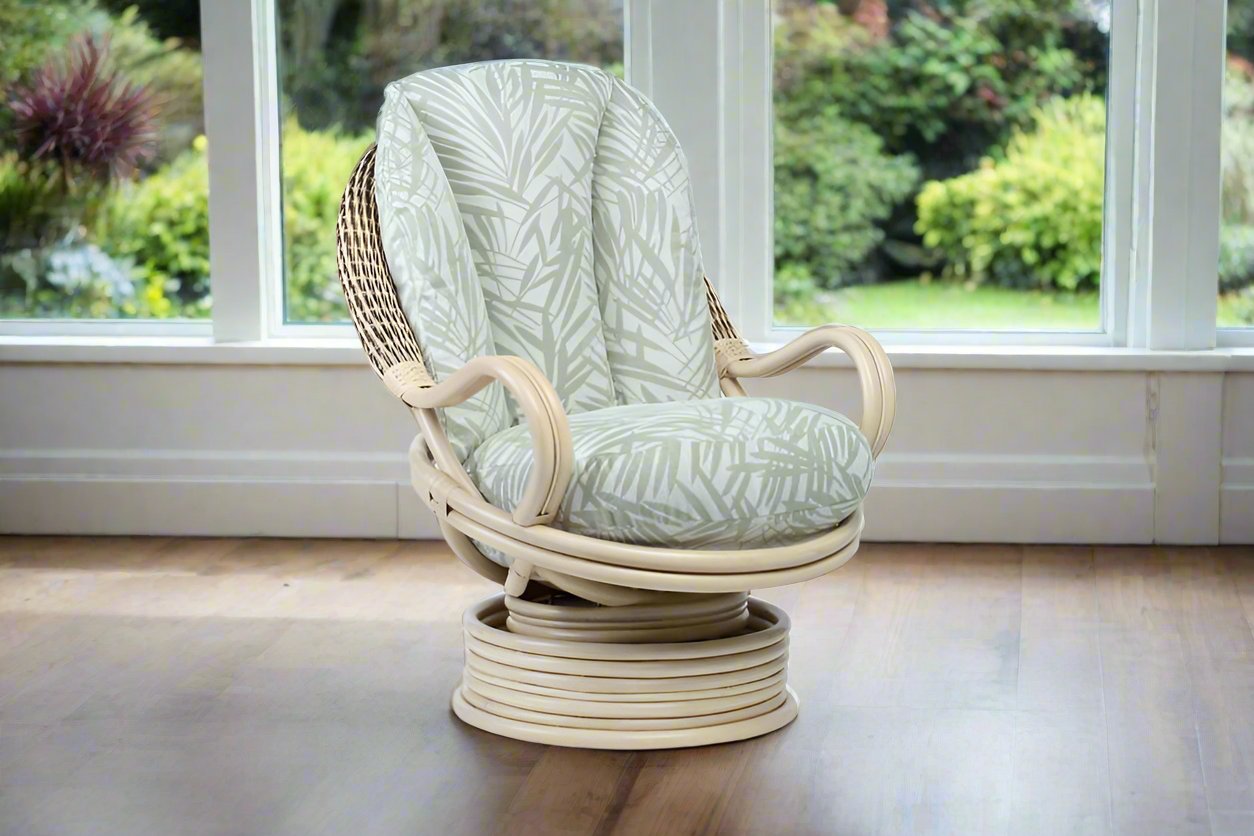 Natural Wash Belo Cane Conservatory Rock Swivel Chair.