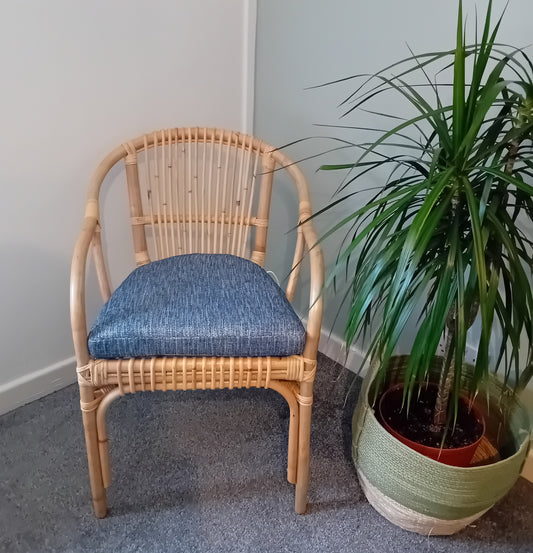 Rio Cane + Wicker/Rattan Conservatory Chair with Navy Blue seat pad.