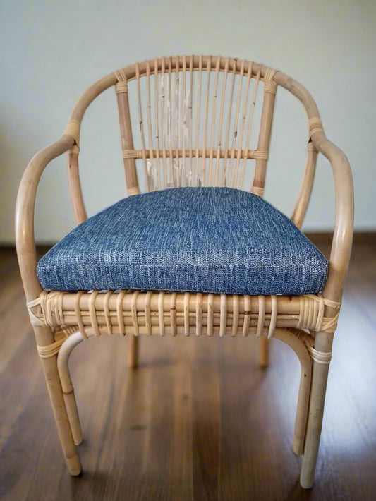 Rio Cane + Wicker/Rattan Conservatory Chair with Navy Blue seat pad.