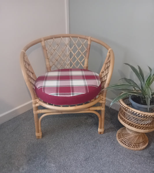 Cane and Wicker/Rattan Bahama Conservatory Chair, with a Rose Check Plain Seat cushion.