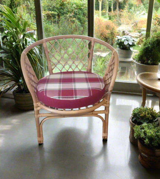 Cane and Wicker/Rattan Bahama Conservatory Chair, with a Rose Check Plain Seat cushion.