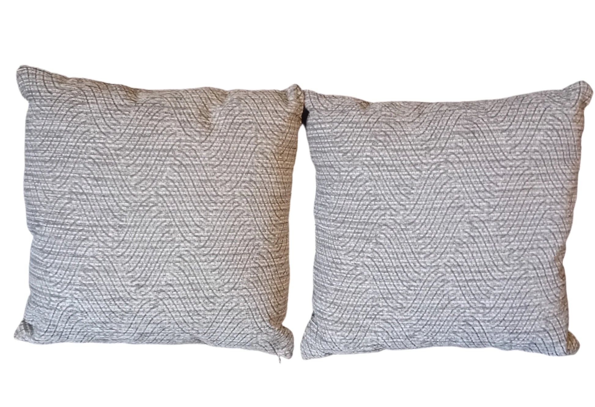 2 x 43cm Cromwell Swirl Silver Square Fibre Filled Scatter Cushions.