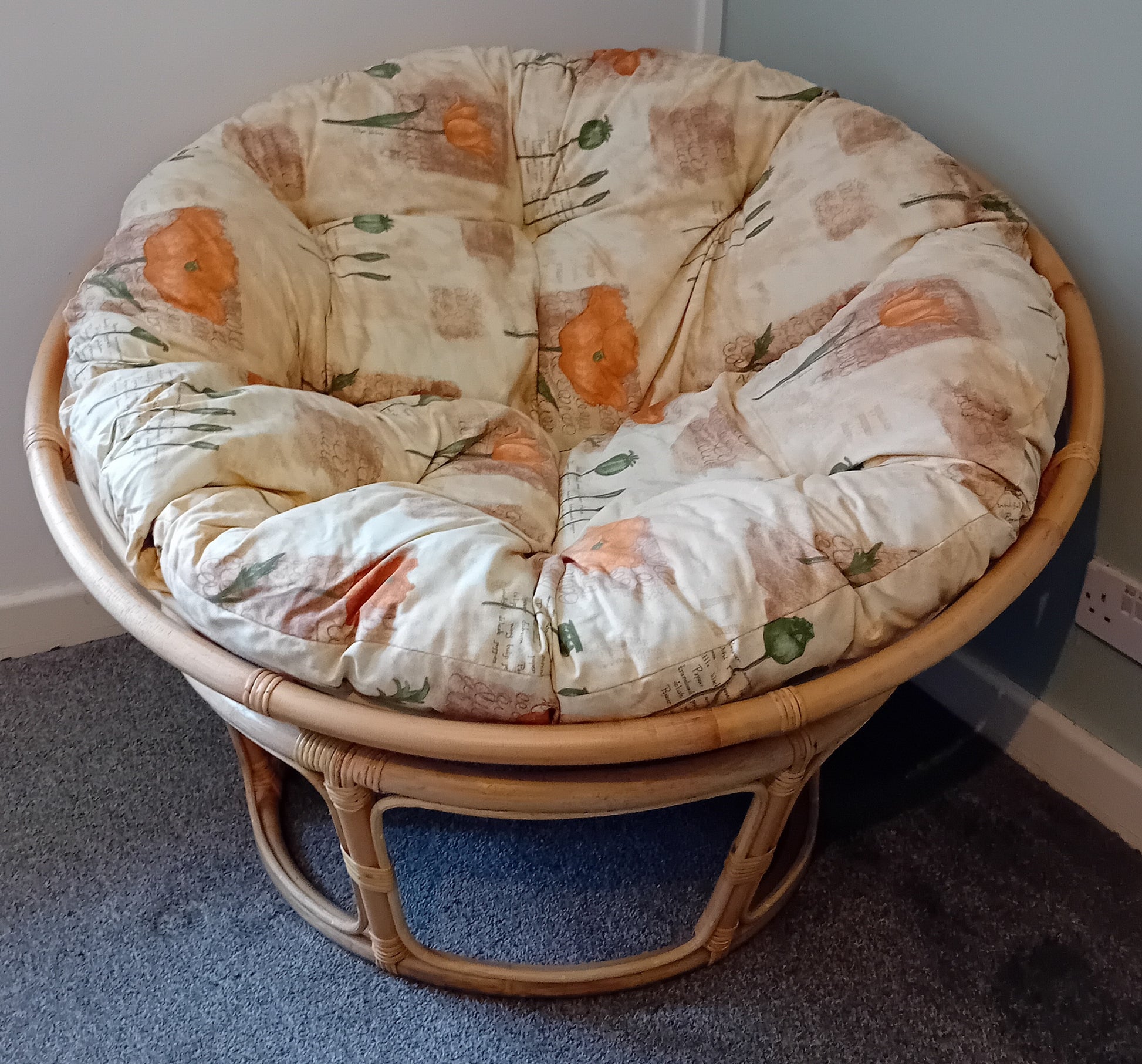 Cane Papasan Conservatory Chair with Poppies Natural Cushion.
