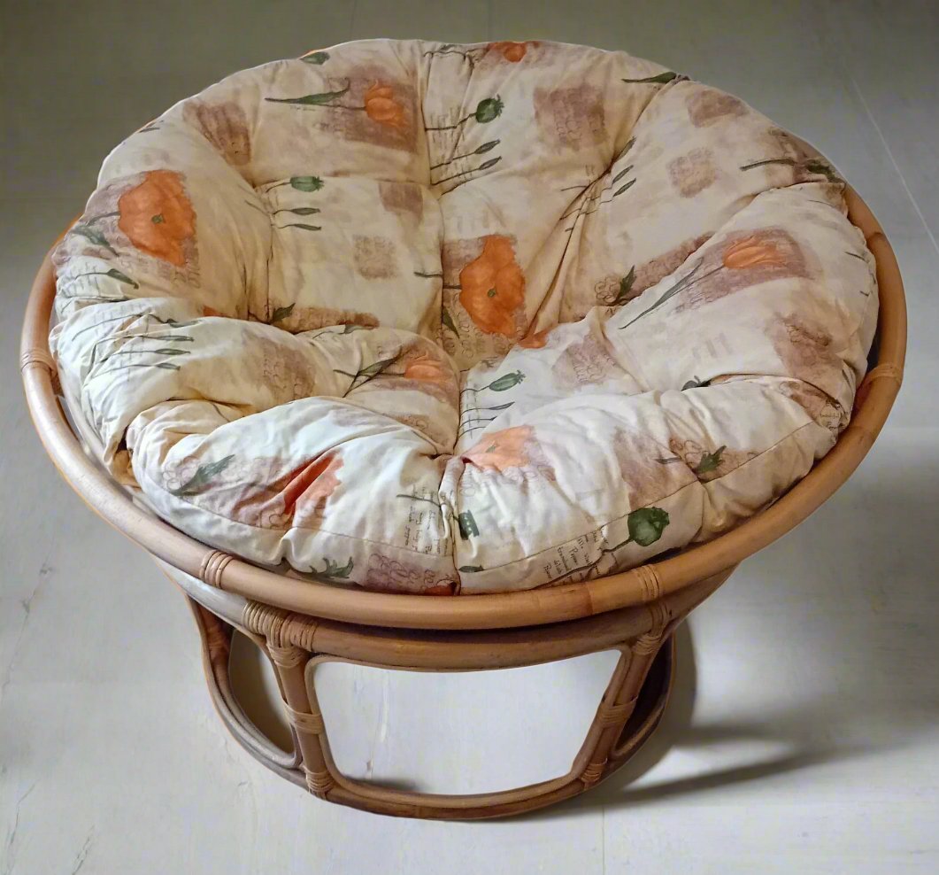 Cane Papasan Conservatory Chair with Poppies Natural Cushion.