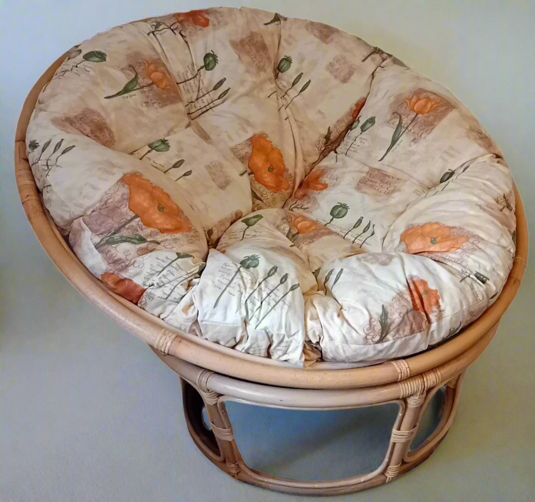 Cane Papasan Conservatory Chair with Poppies Natural Cushion.