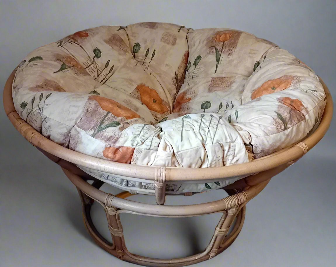 Cane Papasan Conservatory Chair with Poppies Natural Cushion.