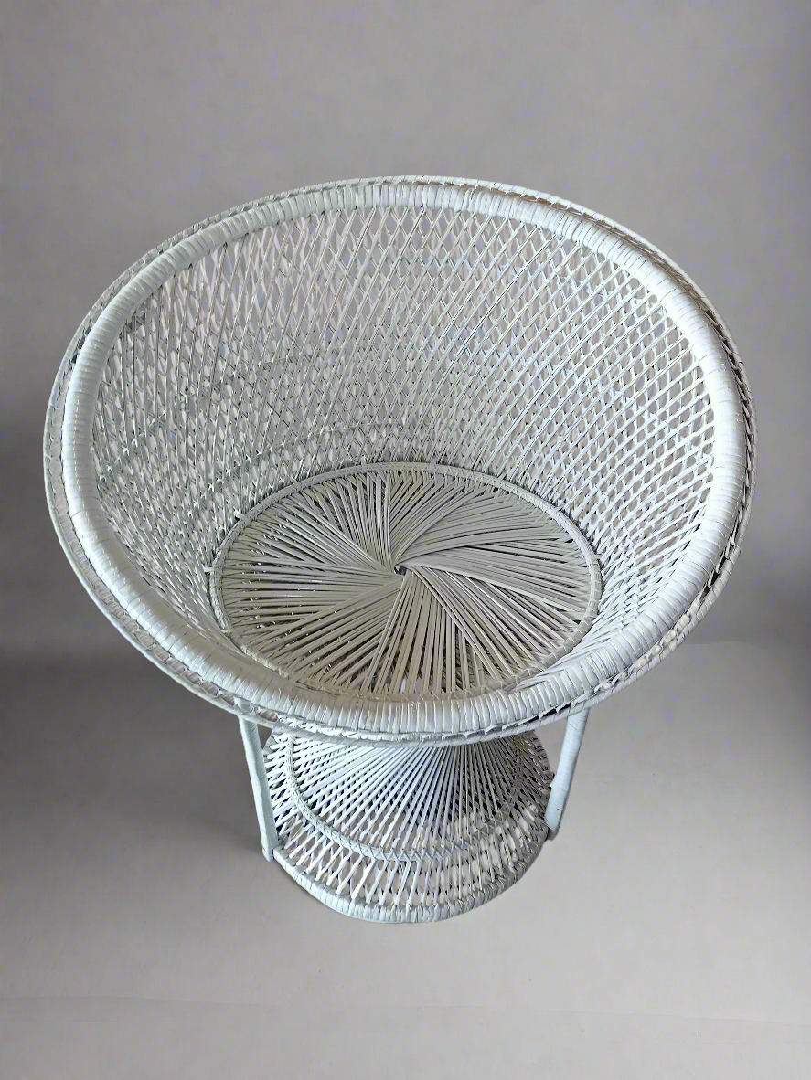 White Wicker Rattan Saucer Chair. Ideal for small spaces. Ideal for any room.