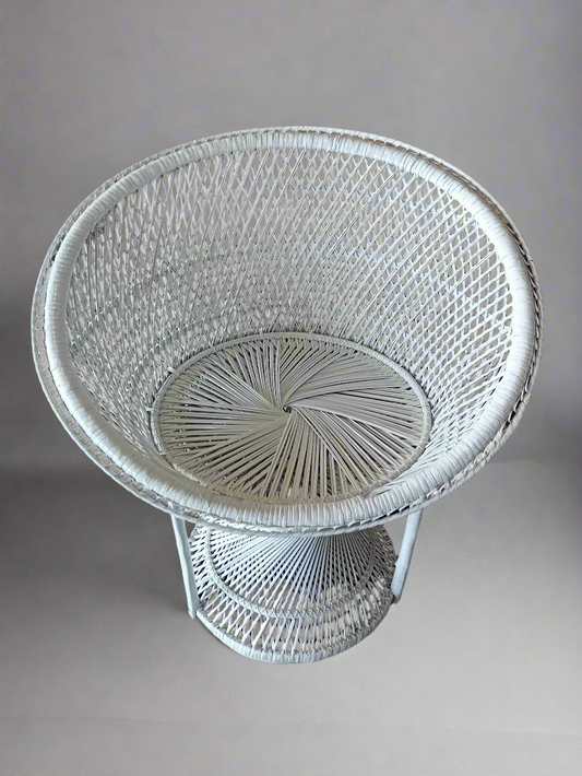 White Wicker Rattan Saucer Chair. Ideal for small spaces. Ideal for any room.