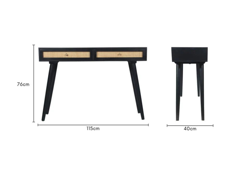 Brooklyn 2 Drawer Cane & Wood Console Table in Black