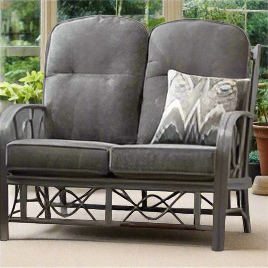 Grey Wash Wash Belo Cane Conservatory 2 seater Sofa.