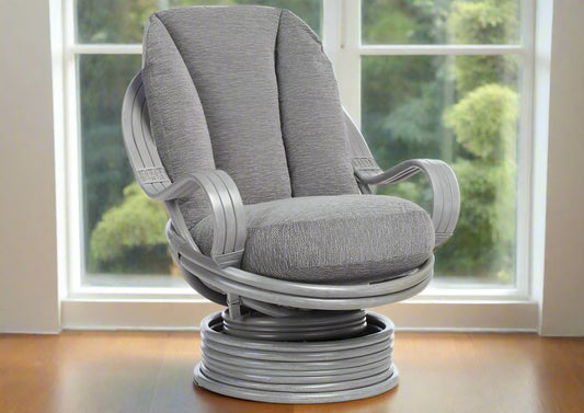 Grey Was Cane Conservatory Rock Swivel Chair.