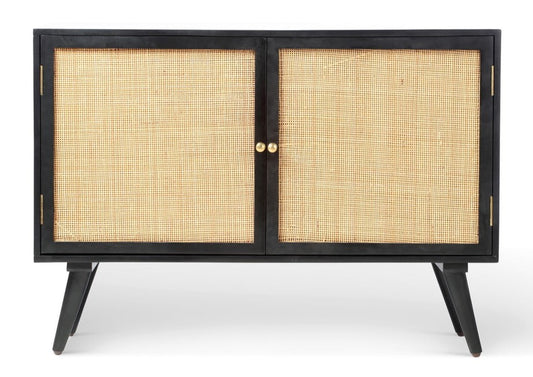 Brooklyn 2 Door Sideboard Rattan & Wood Cabinet in Black