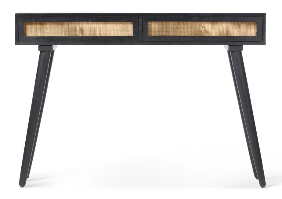 Brooklyn 2 Drawer Cane & Wood Console Table in Black