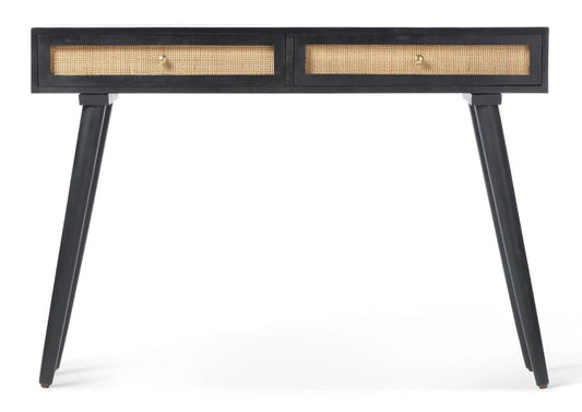Brooklyn 2 Drawer Cane & Wood Console Table in Black
