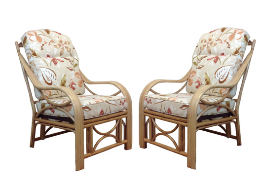 Antique Wash Cane and Wicker Rattan San Marino Pair of Chairs. With a large Cushion Choice.